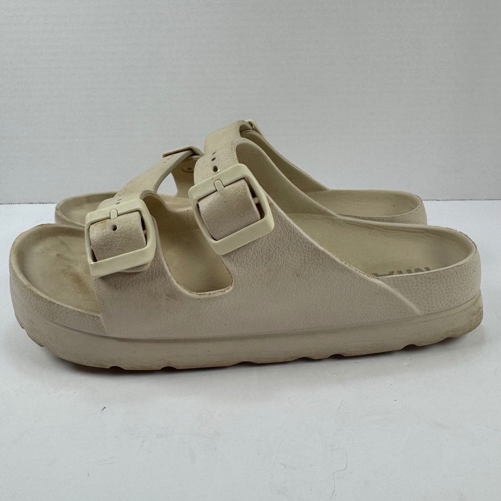 MIA Womens‎ Platform Double Buckle Slides Cream Off-White Size 8 Casual Sandals